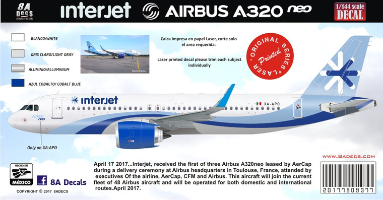 1/144 Scale Decal Interjet A-320 NEO