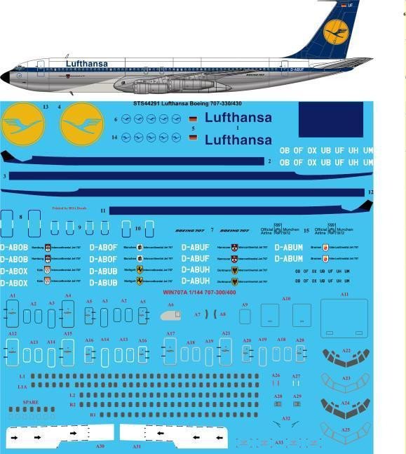 1/144 Scale Decal Lufthansa Boeing 707-330 / 430