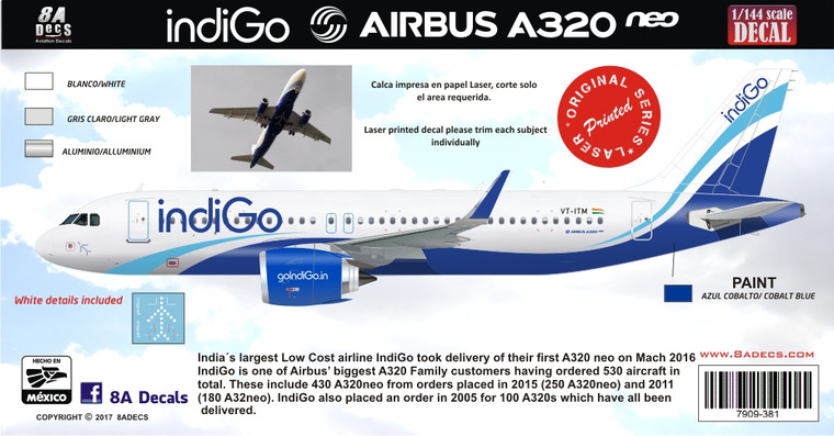 1/144 Scale Decal indiGo A-320 Neo