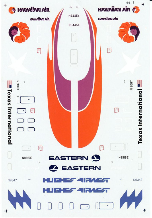 1/144 Scale Decal Eastern / Hawaiian Air / Hughes Airwest / Texas Intl DC9-30