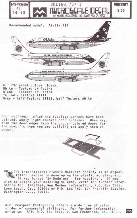 1/144 Scale Decal Aloha / Air California 737-200