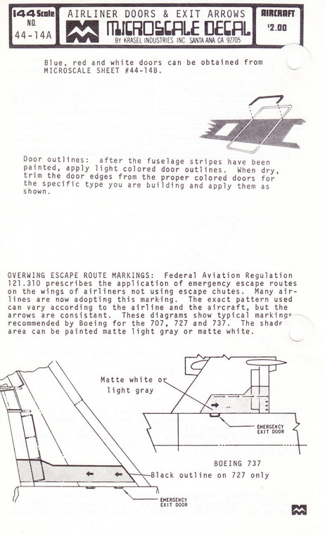 1/144 Scale Decal Airliner Doors and Exit Arrows Version 1