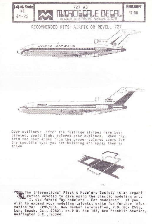 1/144 Scale Decal Wardair / World Airways 727