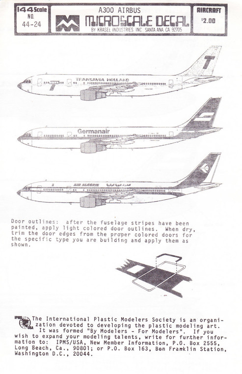 1/144 Scale Decal Transavia Holland / Germanair / Air Algerie A-300
