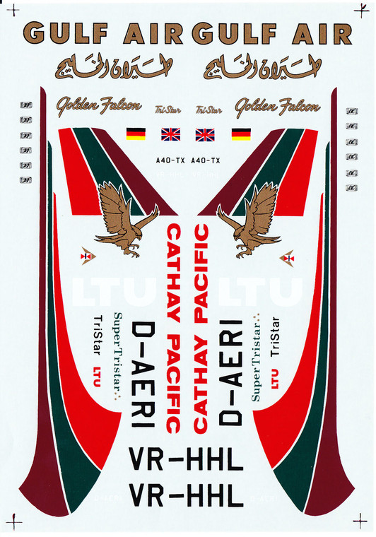 1/144 Scale Decal LTU / Gulf Air / Cathay Pacific L-1011