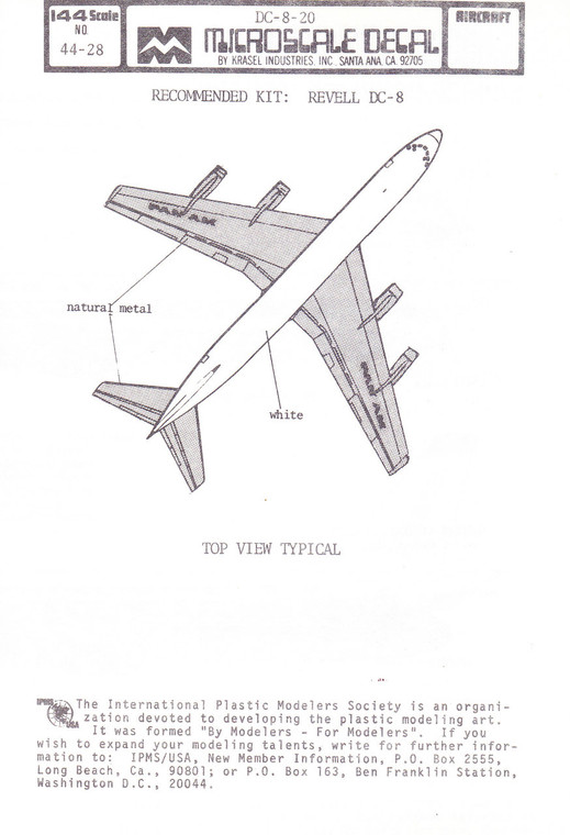 1/144 Scale Decal Eastern / Pan American DC8-20