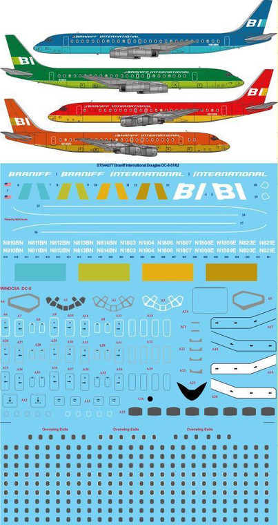 1/144 Scale Decal Braniff International Douglas DC-8-51 & 62