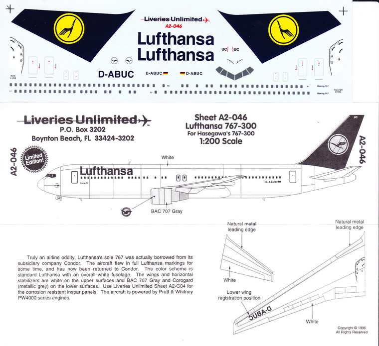 1/200 Scale Decal Lufthansa 767-300