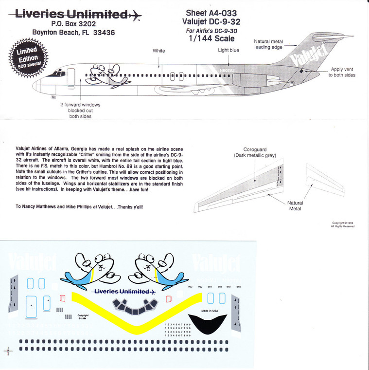 1/144 Scale Decal Valujet DC9-32