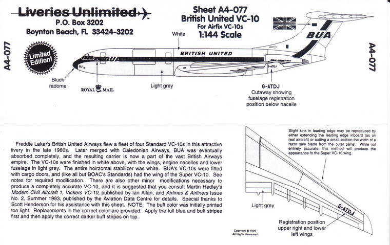 1/144 Scale Decal British United VC-10