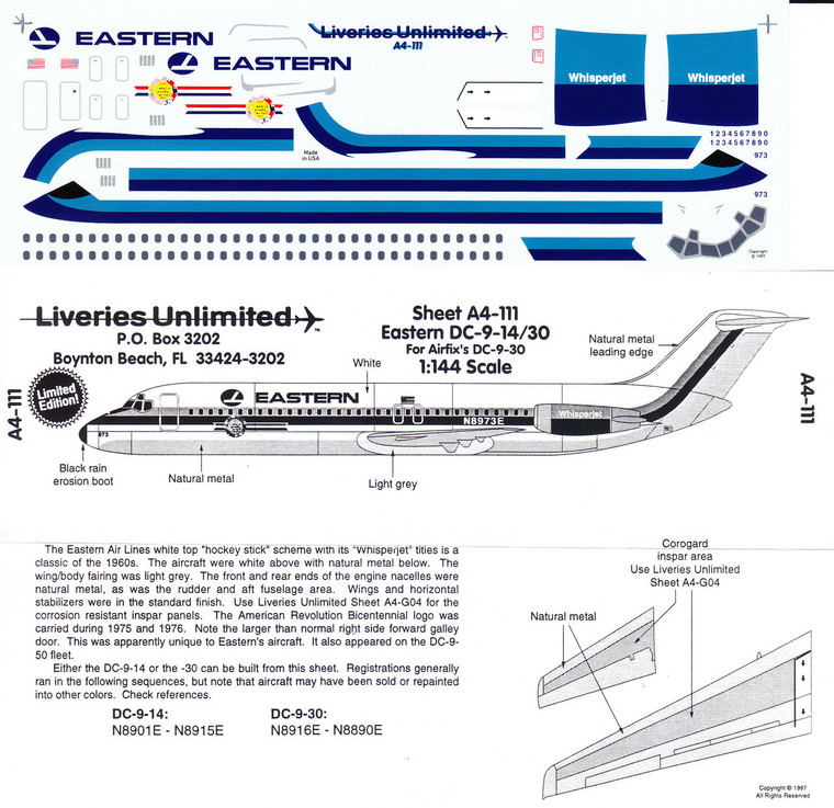 1/144 Scale Decal Eastern DC9-14 / 30 Bicentennial