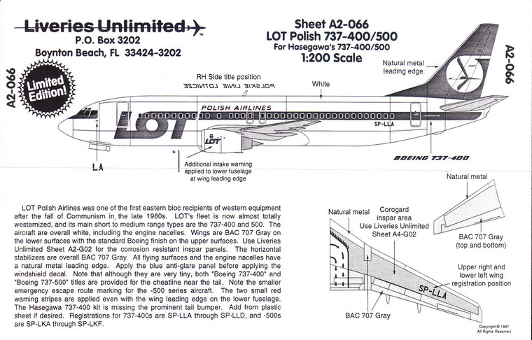 1/200 Scale Decal LOT 747-400 / 500
