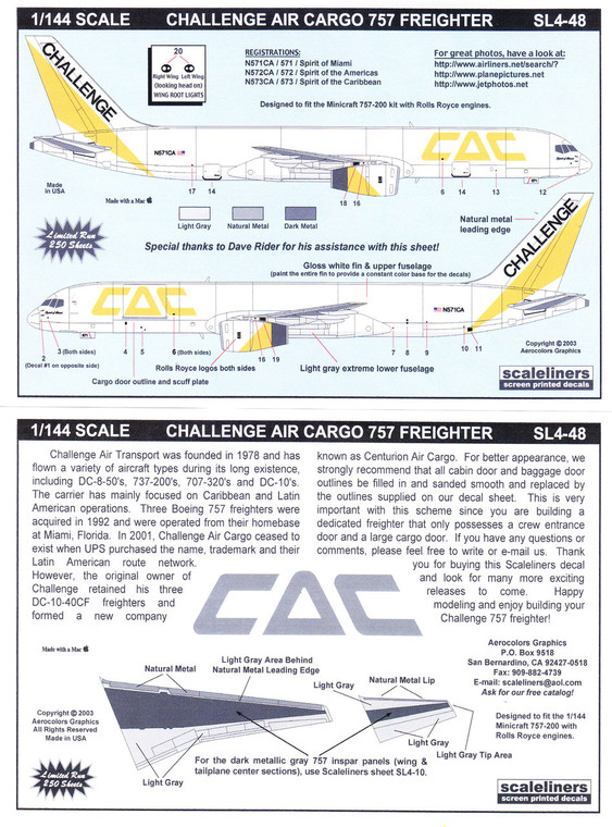 1/144 Scale Decal Challenge Air Cargo 757 Freighter