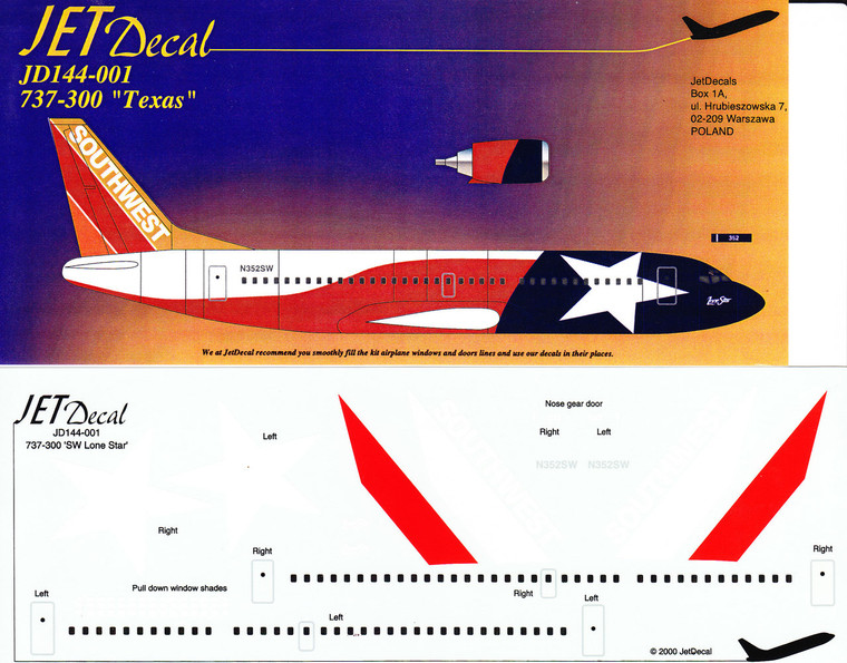 1/144 Scale Decal Southwest 737-300 Texas