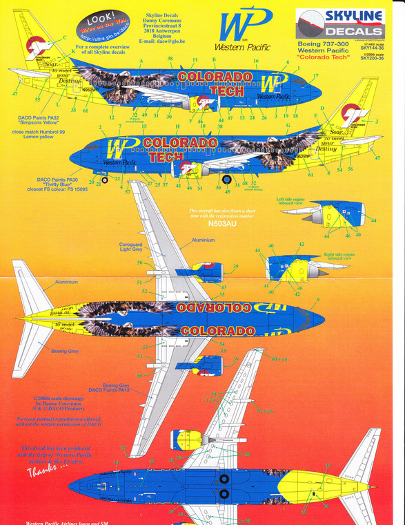 1/200 Scale Decal Western Pacific 737-300 Colorado Tech