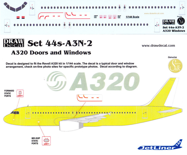 1/144 Scale Decal A-320 Cockpit / Windows / Doors & Details