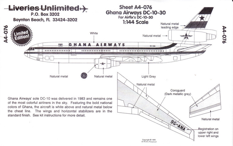 1/144 Scale Decal Ghana Airways DC10-30