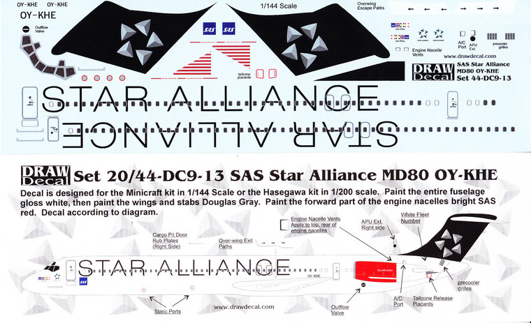 1/144 Scale Decal SAS MD-80 STAR ALLIANCE
