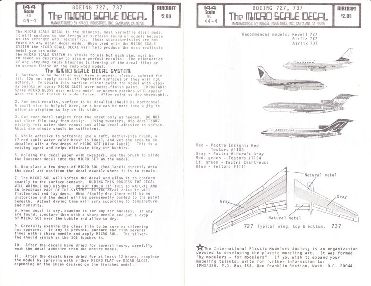 1/200 Scale Decal Western / Ansetta-Ana 737 / CP Air / Braniff International 727