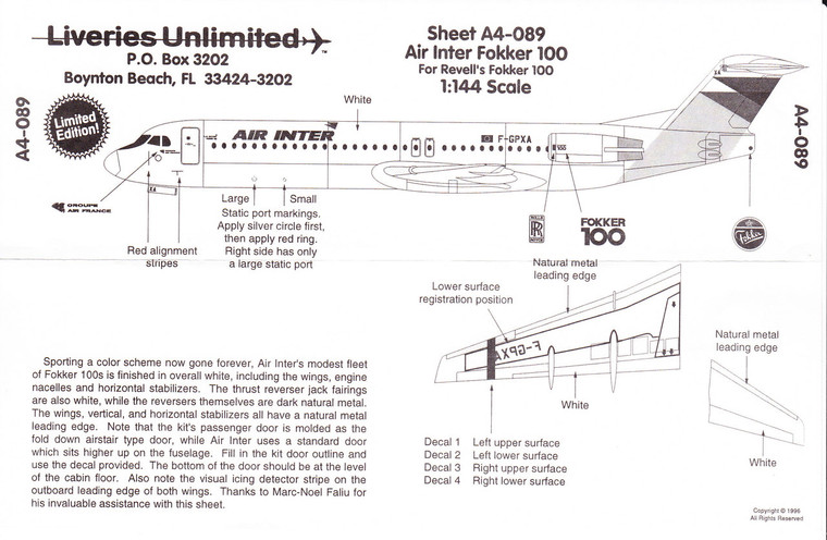 1/144 Scale Decal Air Inter F-100