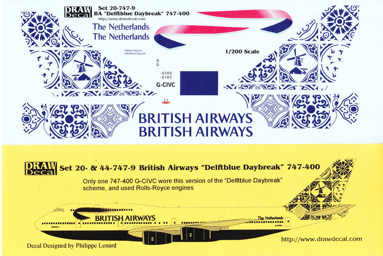 1/200 Scale Decal British Airways 747-400 Delftblue Daybreak