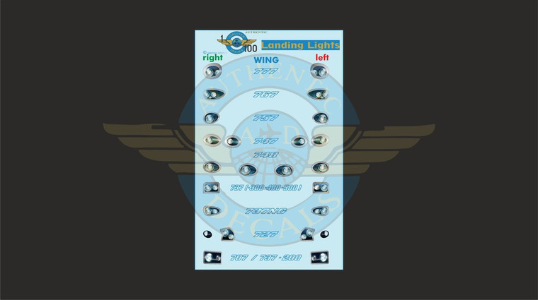 1/100 Scale Decal Landing Lights 777 / 767 / 757 / 747 / 737 / 727 / 707 Photo Real