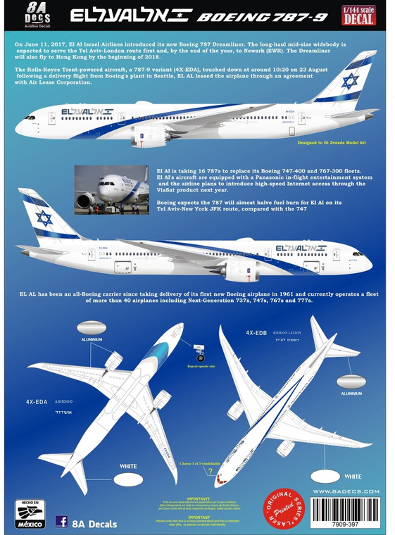 1/144 Scale Decal El Al 787-9