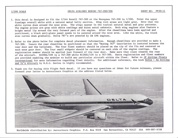 1/200 Scale Decal Delta 767-200 / 300