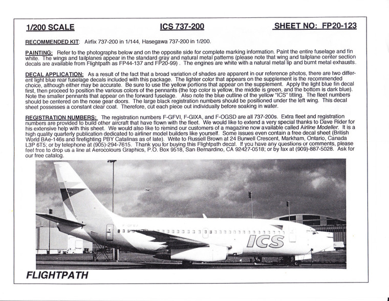 1/200 Scale Decal ICS 737-200
