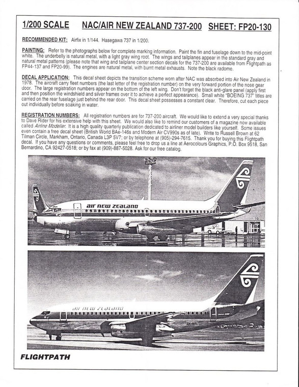 1/200 Scale Decal Air New Zealand 737-200