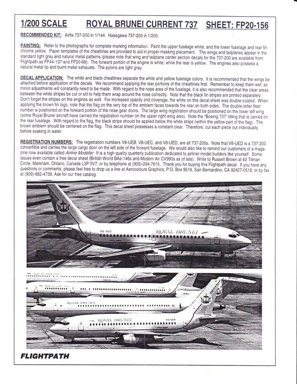 1/200 Scale Decal Royal Brunei 737-200