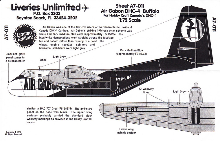 1/72 Scale Decal Air Gabon DHC-4