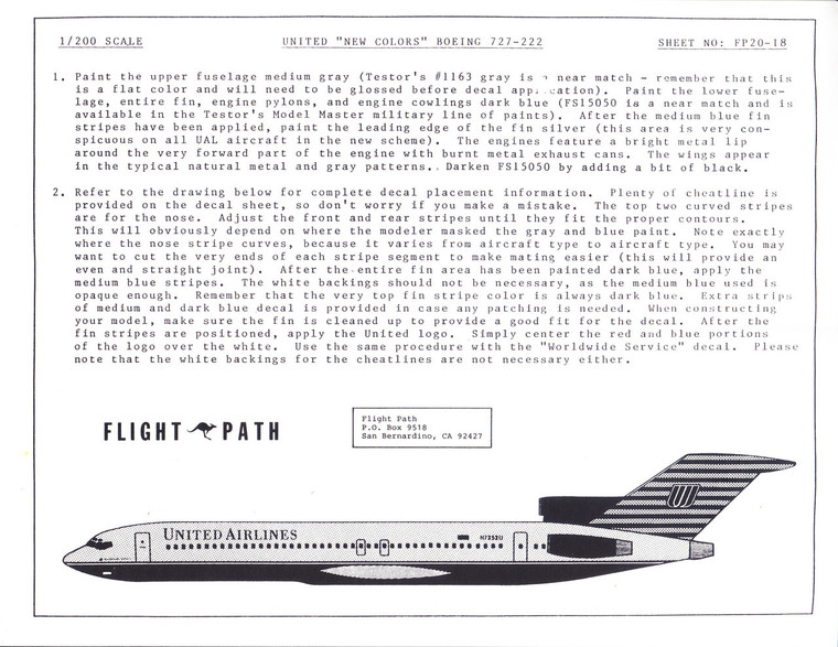 1/200 Scale Decal United Airlines 727-200