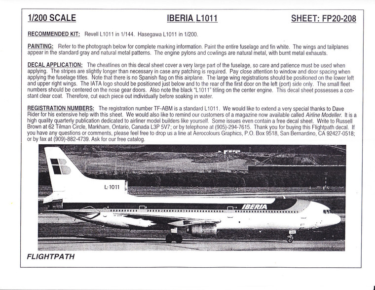 1/200 Scale Decal Iberia Airlines L-1011