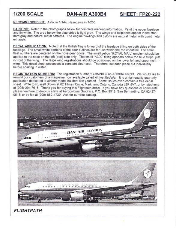 1/200 Scale Decal Dan-Air London A300-B4