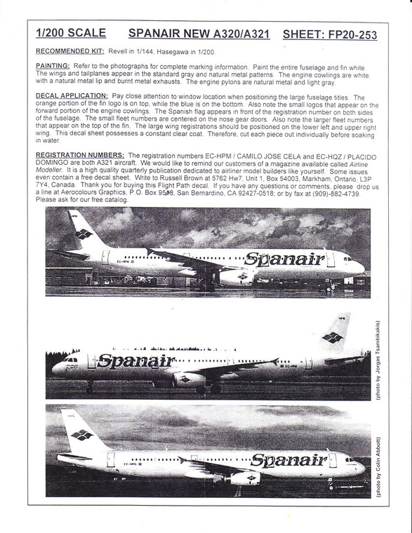 1/200 Scale Decal Spanair A-320 / A-321
