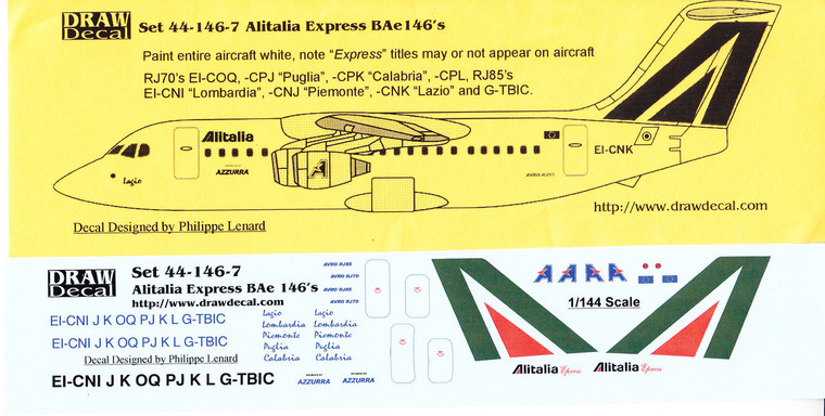 1/144 Scale Decal Alitalia Express / Azzurra RJ70