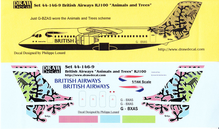 1/144 Scale Decal British Airways RJ-100 Animals and Trees