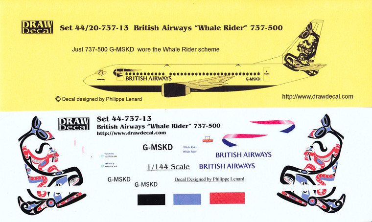 1/144 Scale Decal British Airways 737-500 Whale Rider