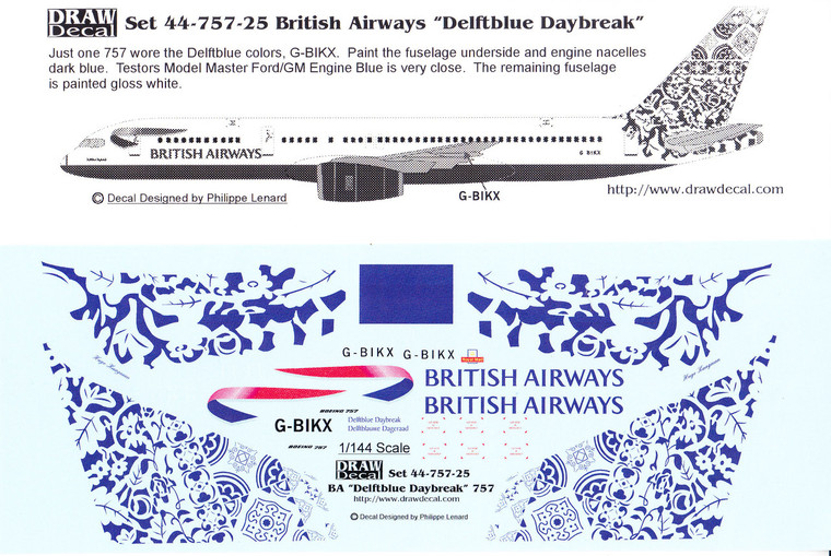 1/144 Scale Decal British Airways 757 Delftblue Daybreak