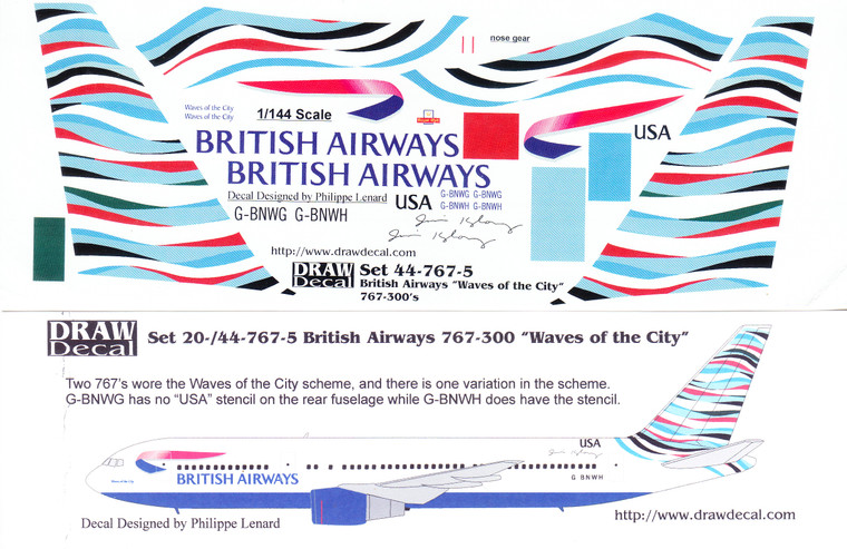 1/144 Scale Decal British Airways 767-300 Waves of the City