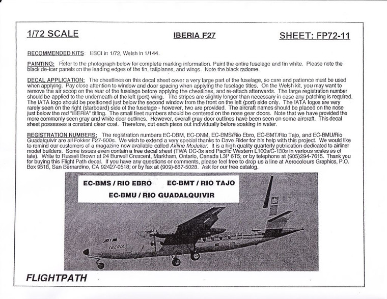 1/72 Scale Decal Iberia Airlines F-27