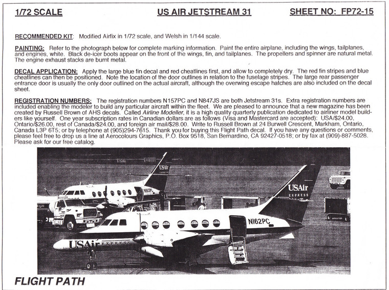 1/72 Scale Decal USAir Express BAe 31 Jetstream