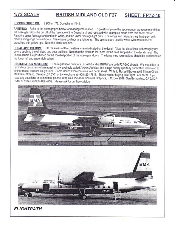 1/72 Scale Decal British Midland F-27