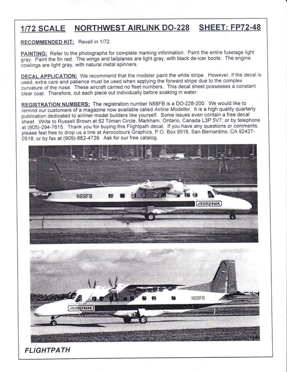 1/72 Scale Decal Northwest Airlink DO-228