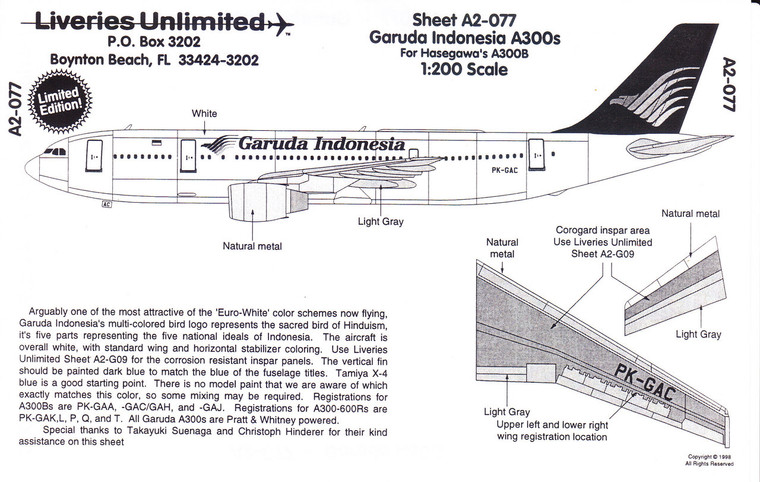 1/200 Scale Decal Garuda Indonesia A-300