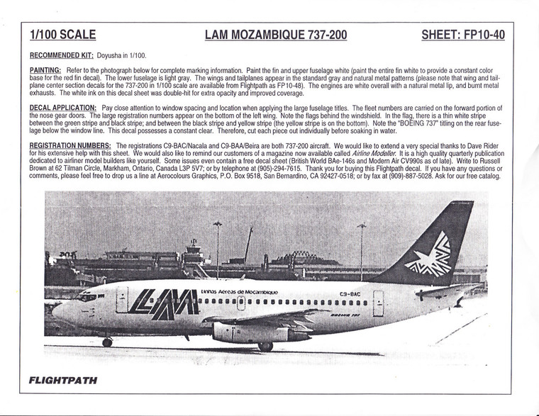 1/100 Scale Decal LAM Mozambique 737-200