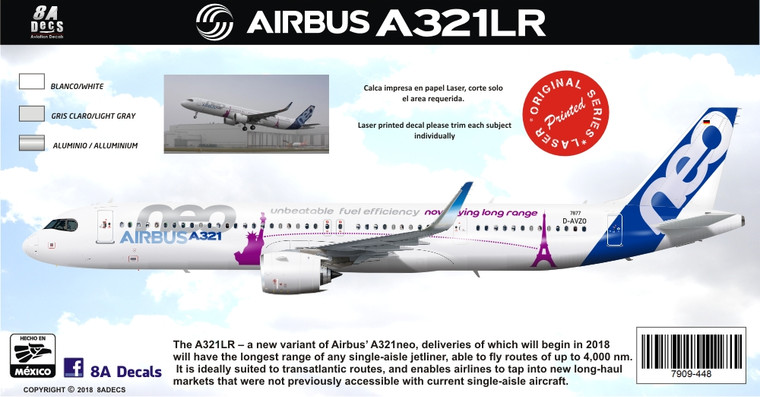 1/144 Scale Decal A-321 NEO LONG RANGE IN HOUSE COLORS
