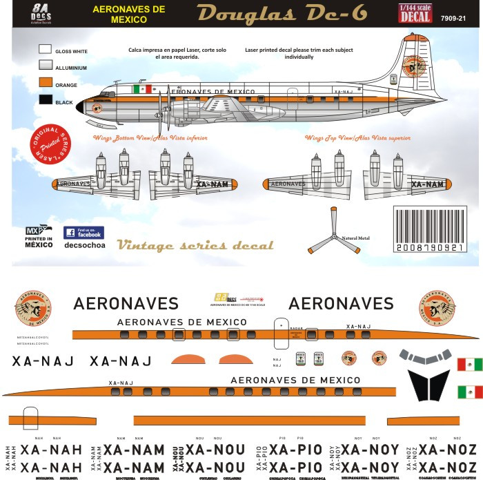 1/72 Scale Decal Aeronaves de Mexico DC-6