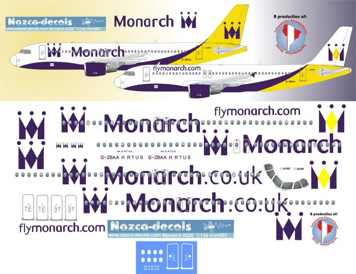 1/144 Scale Decal Monarch A-320
